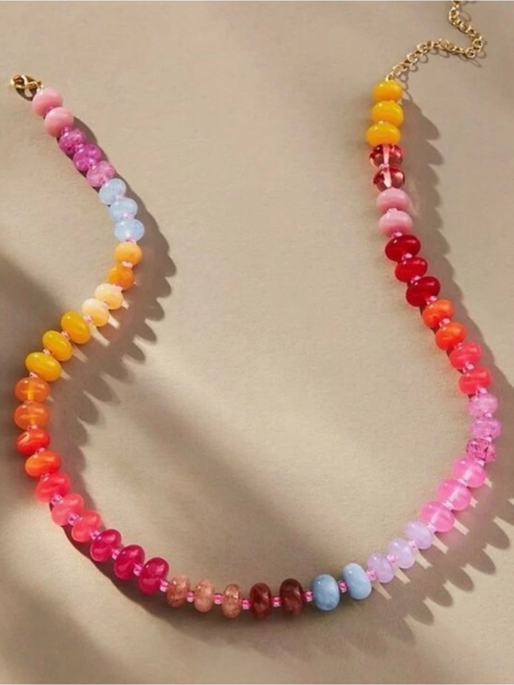 New Anthropologie Beaded Glass & Gemstone Dopamine Rainbow Necklace - Picture 10 of 13